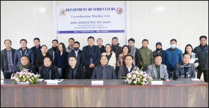 Department of Sericulture officers and staff with Zhaleo Rio, IAS (Rtd), Advisor during the departmental co-ordination meeting at Directorate Conference Hall, Kohima on February 3.